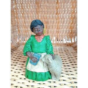 African American Figurine JP Resin Hand Painted Young Girl Lamb Pleasants